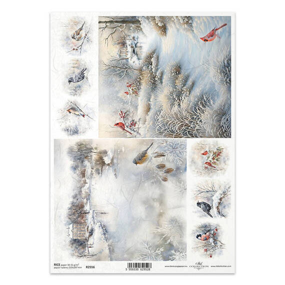 Papier ryżowy do decoupage A4 ITD-R2556 ptaki na gałązkach, zima