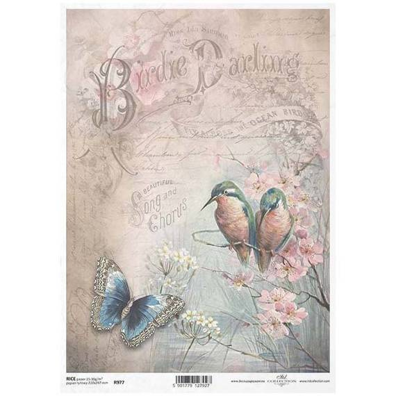 Papier ryżowy do decoupage A4 ITD-R977 ptaki motyl