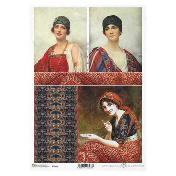 Papier ryżowy do decoupage ITD-R1844  kobiety w orientalnych ubraniach portrety