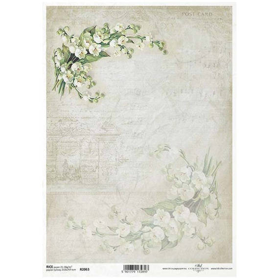 Papier ryżowy do decoupage ITD-R2063 konwalie, nuty, kolaż