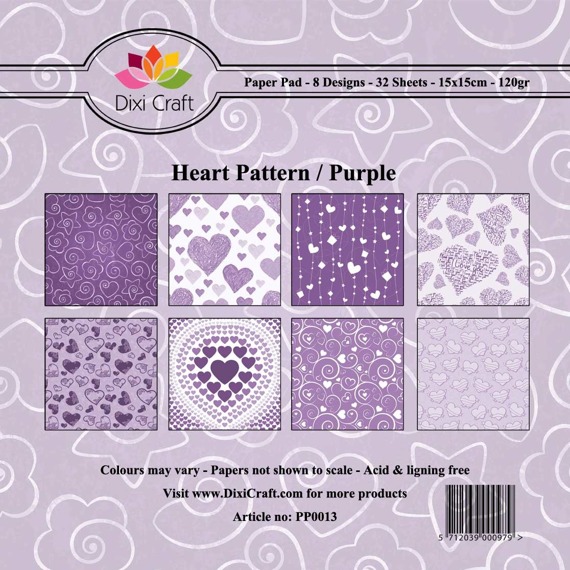 Papiery do scrapbookingu 15x15cm - Dixi Heart Pattern / Purple