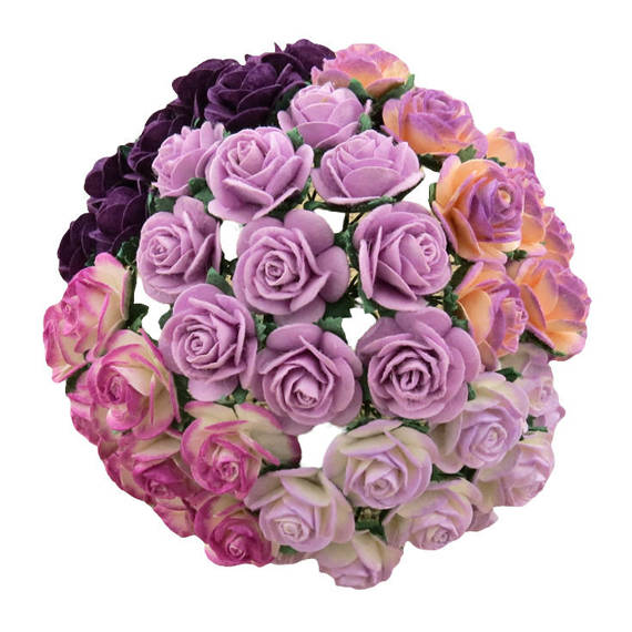 Różyczki otwarte - mix 2-tonowy fioletowo-liliowy 20 mm - 50szt