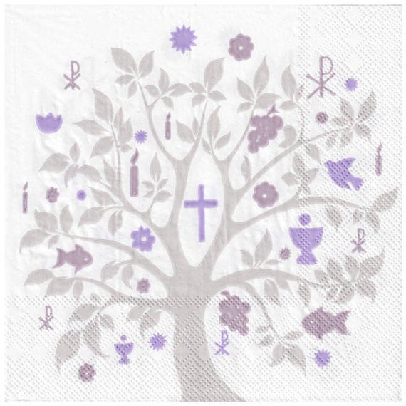 Serwetka 33x33cm - Communion Symbols taupe symbole komunijne