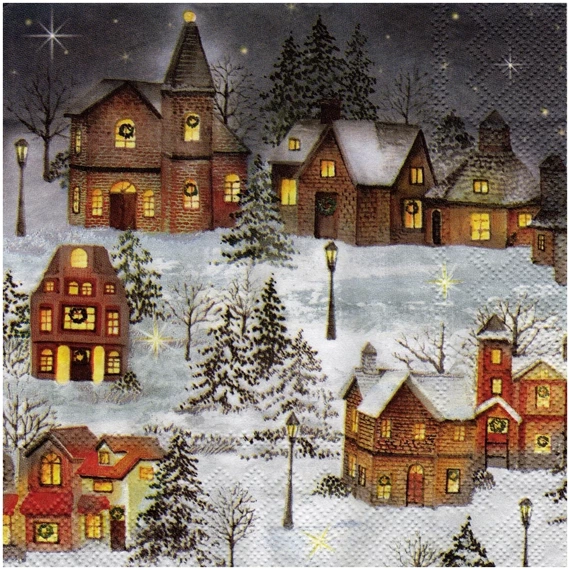 Serwetka 33x33cm - Feels like christmas domki Boże Narodzenie