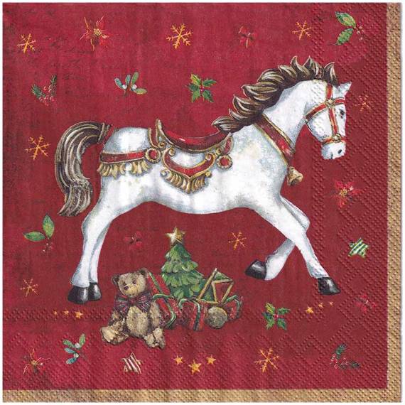 Serwetka 33x33cm - Festive horse red konik