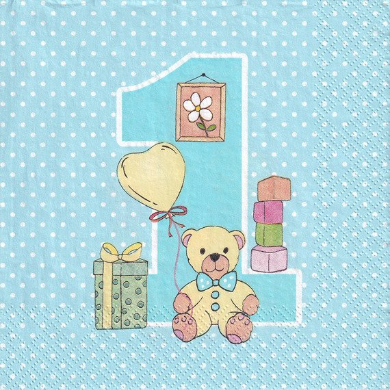 Serwetka 33x33cm -  First Birthday with Teddy Blue