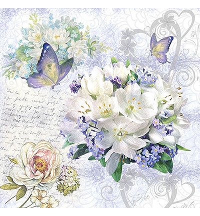 Serwetka 33x33cm - Flower Love kwiaty bukiet motyle