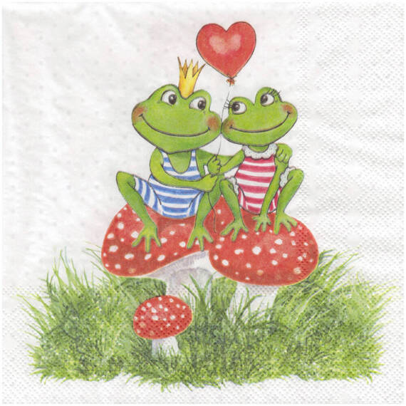 Serwetka 33x33cm - Frogs in Love żaby na muchomorach