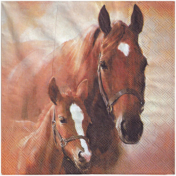 Serwetka 33x33cm - Horse with foal konie