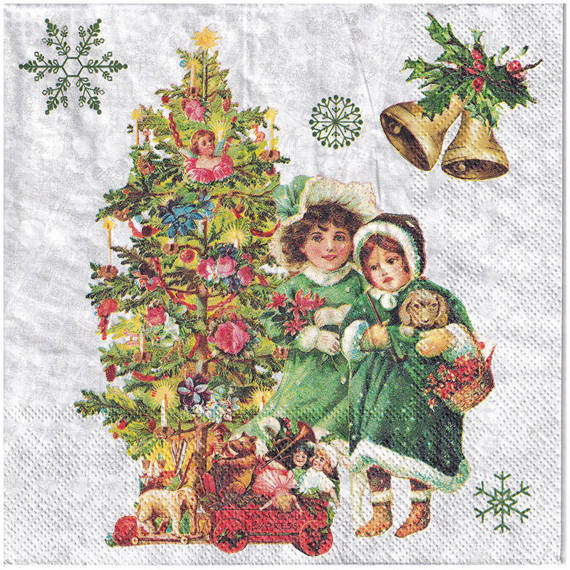 Serwetka 33x33cm -  Nostalgic Christmas dzieci przy choince