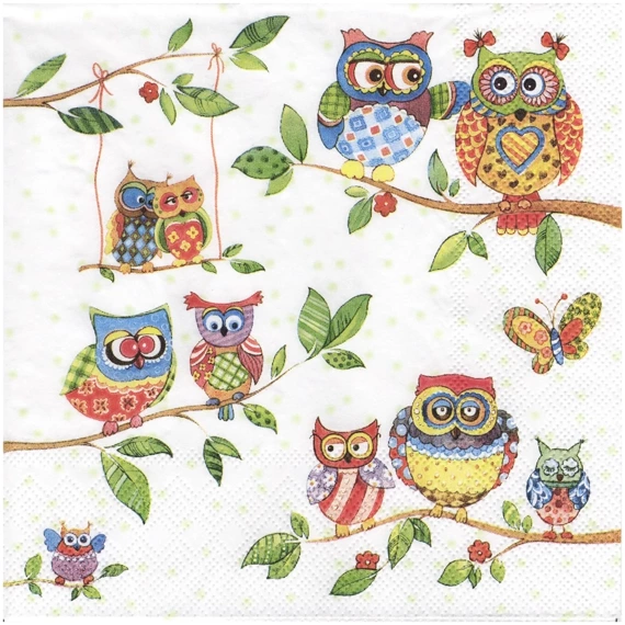 Serwetka 33x33cm - Owls in Summerland sówki sowy