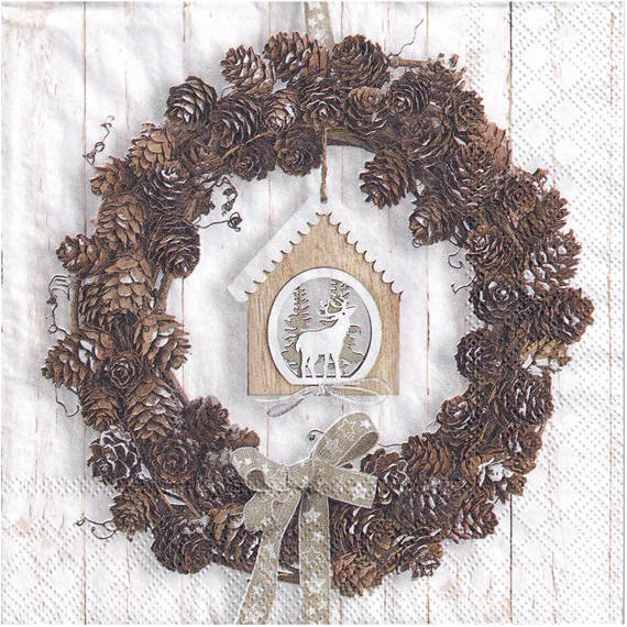 Serwetka 33x33cm - Pine Cone Wreath wianek z szyszek