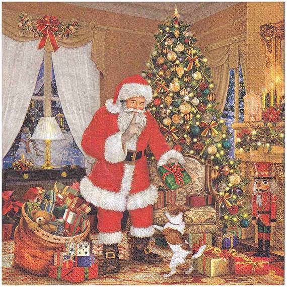 Serwetka 33x33cm - Santa Claus Giving Presents