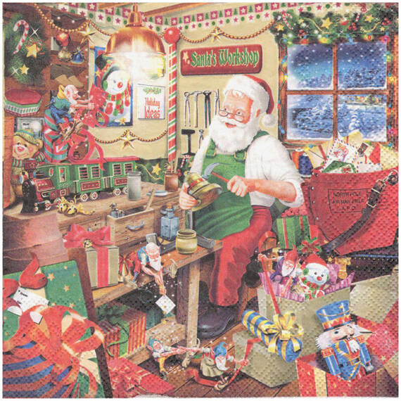 Serwetka 33x33cm - Santa's Workshop pracownia Św. Mikołaja