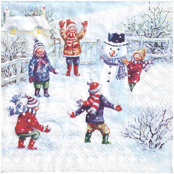 Serwetka 33x33cm - Snowfun zabawa zima śnieżki