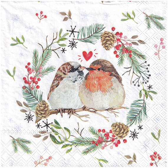 Serwetka 33x33cm - Sparrow and Robin ptaszki