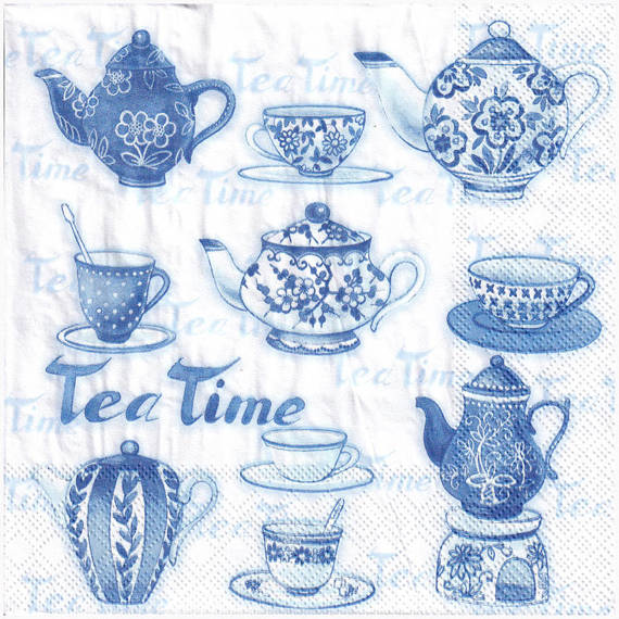 Serwetka 33x33cm - Tea moments blue imbryk filiżanki