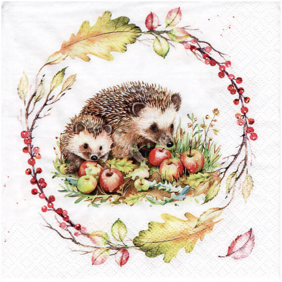 Serwetka do decoupage 33x33cm - Hedgehog Autumn Feast jesień jeże