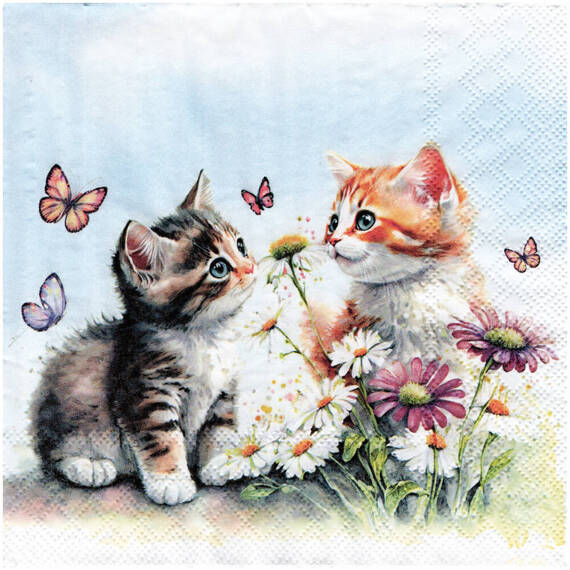 Serwetka do decoupage 33x33cm - Kittens in flower field kotki