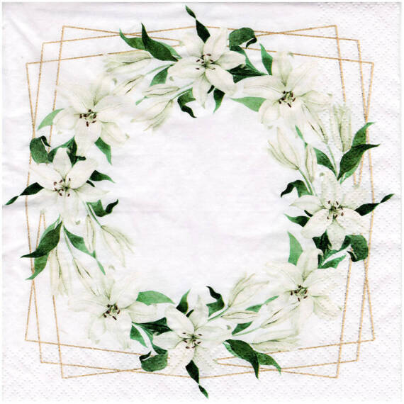 Serwetka do decoupage 33x33cm - Madonna Lily Wreath wieniec lilie