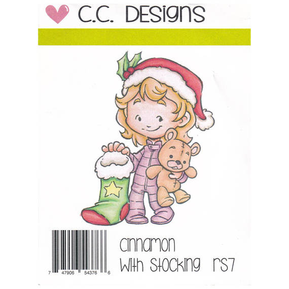 Stempel - C.C. Designs - Cinnamon with Stocking dziewczynka z misiem i skarpetą