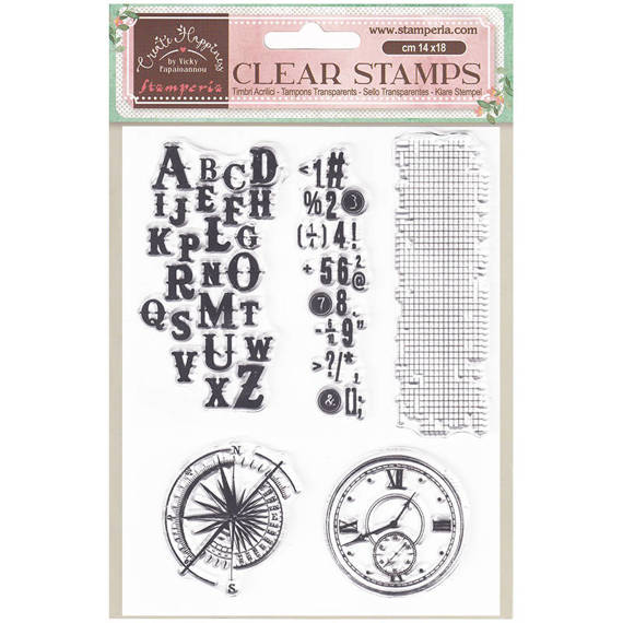 Stempel - Stamperia - Create Happines litery cyfry, kompas, zegar