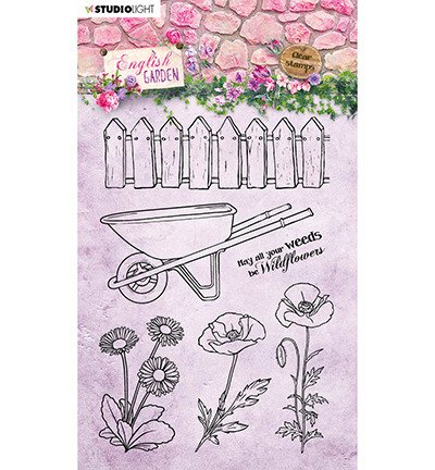 Stempel - StudioLight - English Garden nr 433 taczka płotek maki