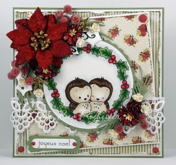 Stempel - Whimsy Stamps - Owls on Wreath - sowy sówki wieniec