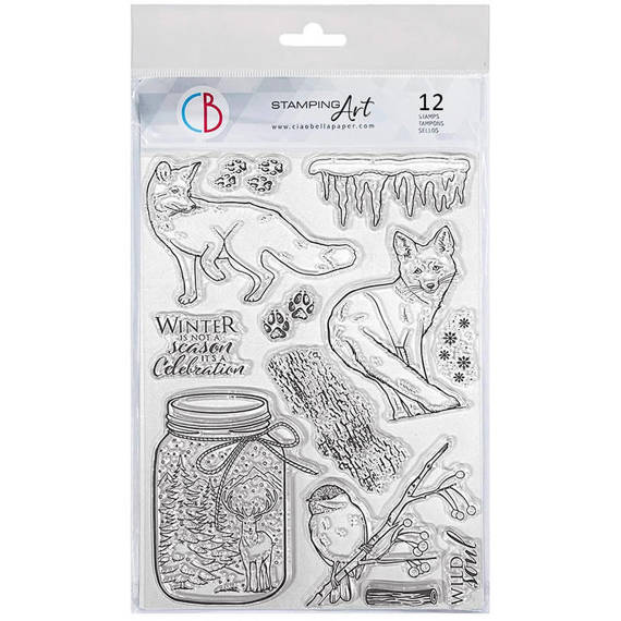 Stempel akrylowy 15x21 - Ciao Bella - Wild life in the snow zimowa scenka w słoiku  lis