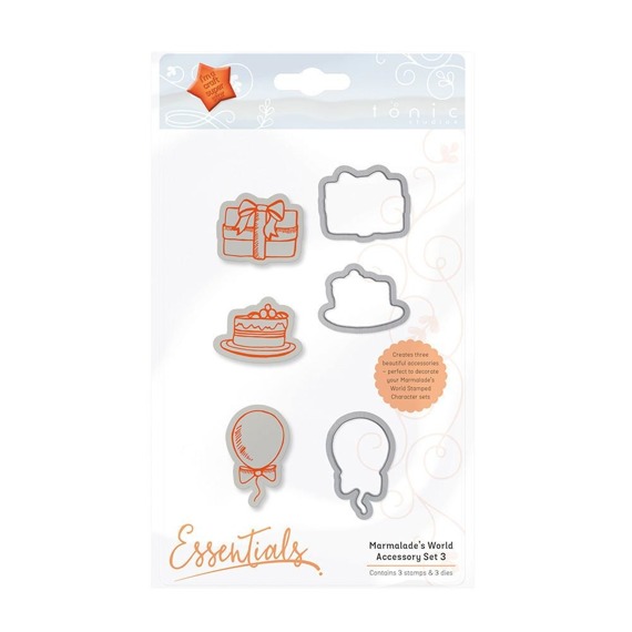 Stempel + wykrojnik - Tonic Studios - Accessory Set 3 prezent tort balon