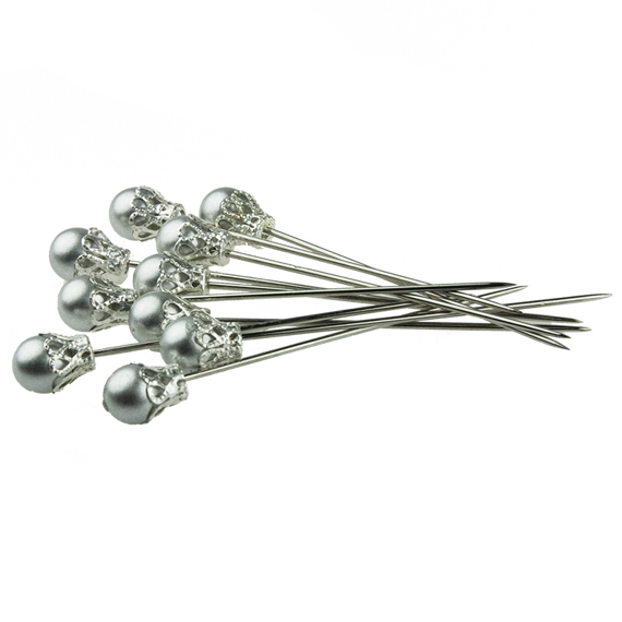 Szpilki dekoracyjne perełki srebrne - 10szt