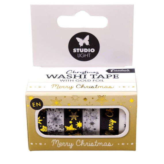 Taśma washi - Studio Light - Black / white EN Gold