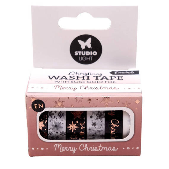 Taśma washi - Studio Light - Black / white EN Rose gold