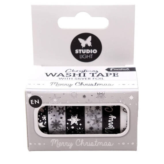 Taśma washi - Studio Light - Black / white EN Silver