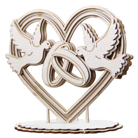 Tekturka - Love in 3D - Heart, doves and rings 3D - serce 3D do boxa 10cm - Scrapiniec