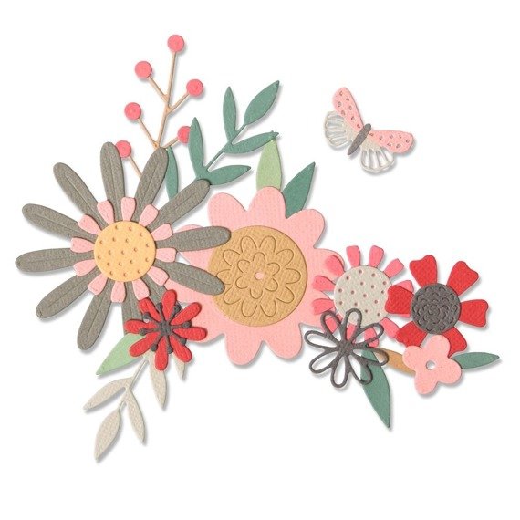 Wykrojnik Sizzix Thinlits - Bold Flora kwiaty motyl