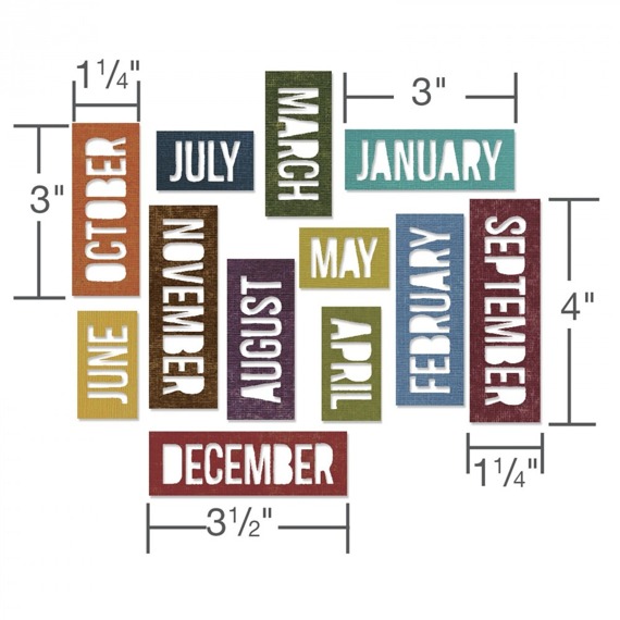Wykrojnik Sizzix Thinlits - Calendar Words: Block / miesiące