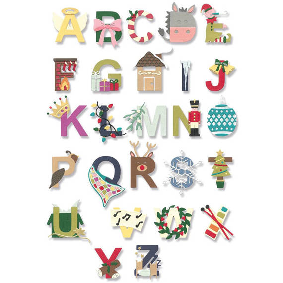 Wykrojnik Sizzix Thinlits - Christmas Alphabet by Jennifer Ogborn alfabet świąteczny