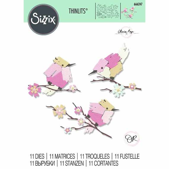 Wykrojnik Sizzix Thinlits - Painted Birds by Olivia Rose ptaszki