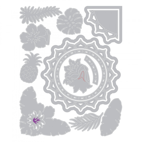Wykrojnik Sizzix Thinlits - Tropical Elements - tropikalne motywy, ananas, kwiat hawajski