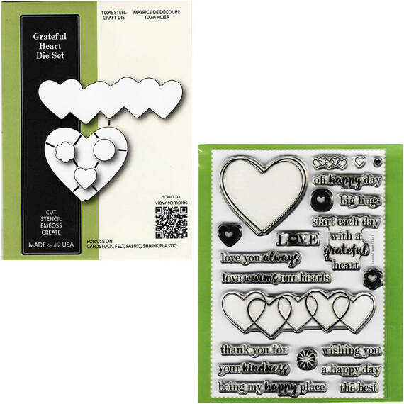 Wykrojnik + stempel - Poppystamps - Grateful Heart - serce