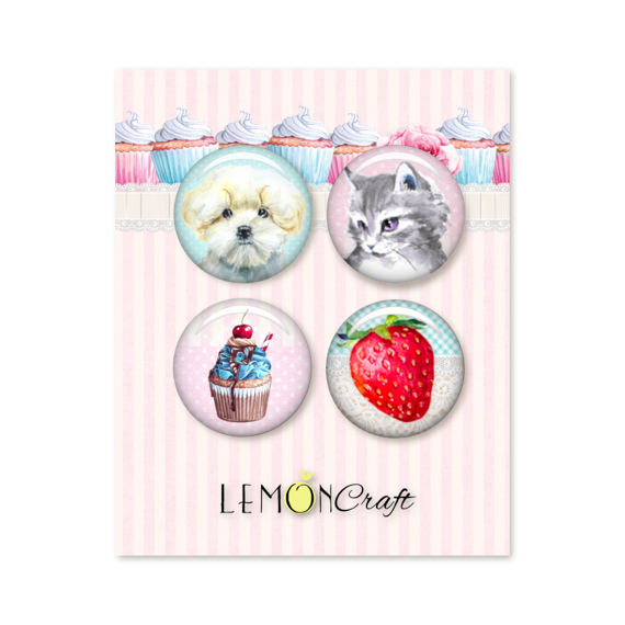 Zestaw 4 samoprzylepnych ozdób - buttonów - Something Sweet - Lemoncraft