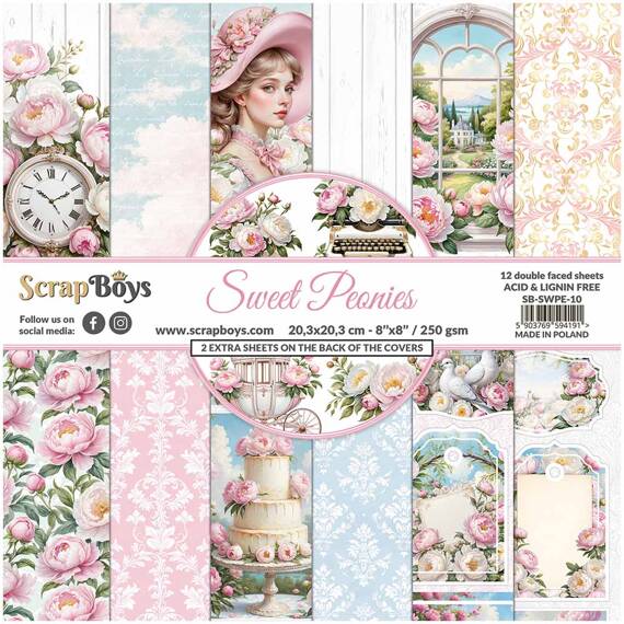 Zestaw papierów 20x20 - Scrapboys - Sweet Peonies