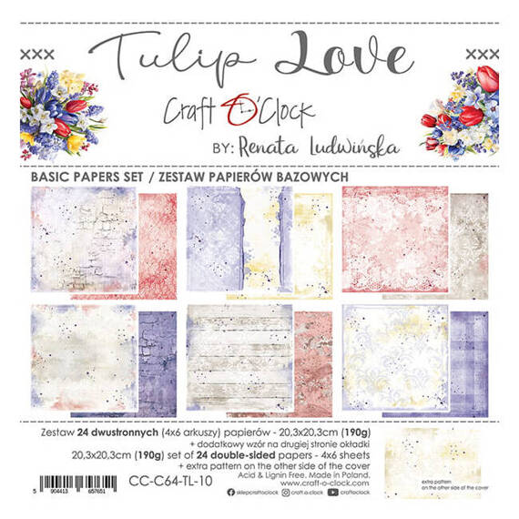 Zestaw papierów bazowych do scrapbookingu 20,3x20,3 - Craft o'clock - Tulip Love