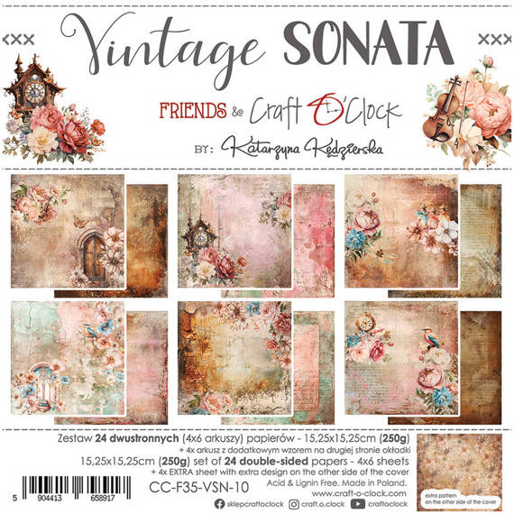 Zestaw papierów do scrapbookingu 15x15 - Craft o'clock - Vintage Sonata