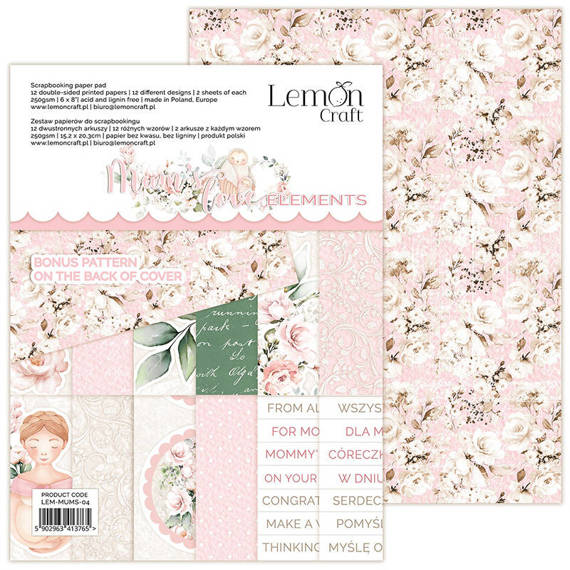 Zestaw papierów do scrapbookingu 15x20 - Lemoncraft - Mum's love - elementy do wycinania