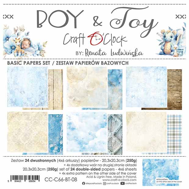 Zestaw papierów do scrapbookingu 20,3x20,3 - Craft o'clock - Boy & Toy - BASIC