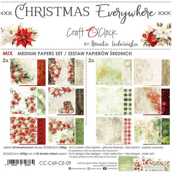 Zestaw papierów do scrapbookingu 20,3x20,3 - Craft o'clock - Christmas Everywhere mix