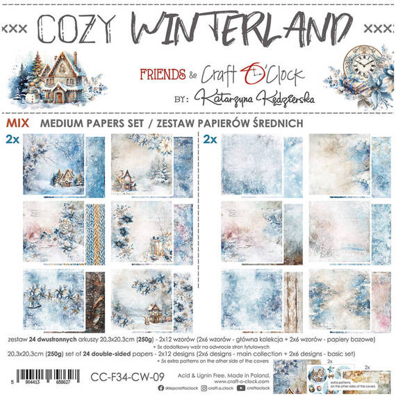 Zestaw papierów do scrapbookingu 20,3x20,3 - Craft o'clock - Cozy Winterland mix