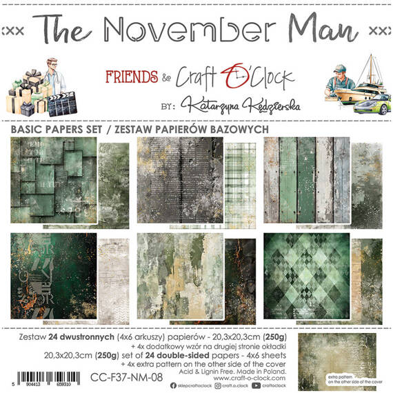 Zestaw papierów do scrapbookingu 20,3x20,3 - Craft o'clock - November Man - BASIC